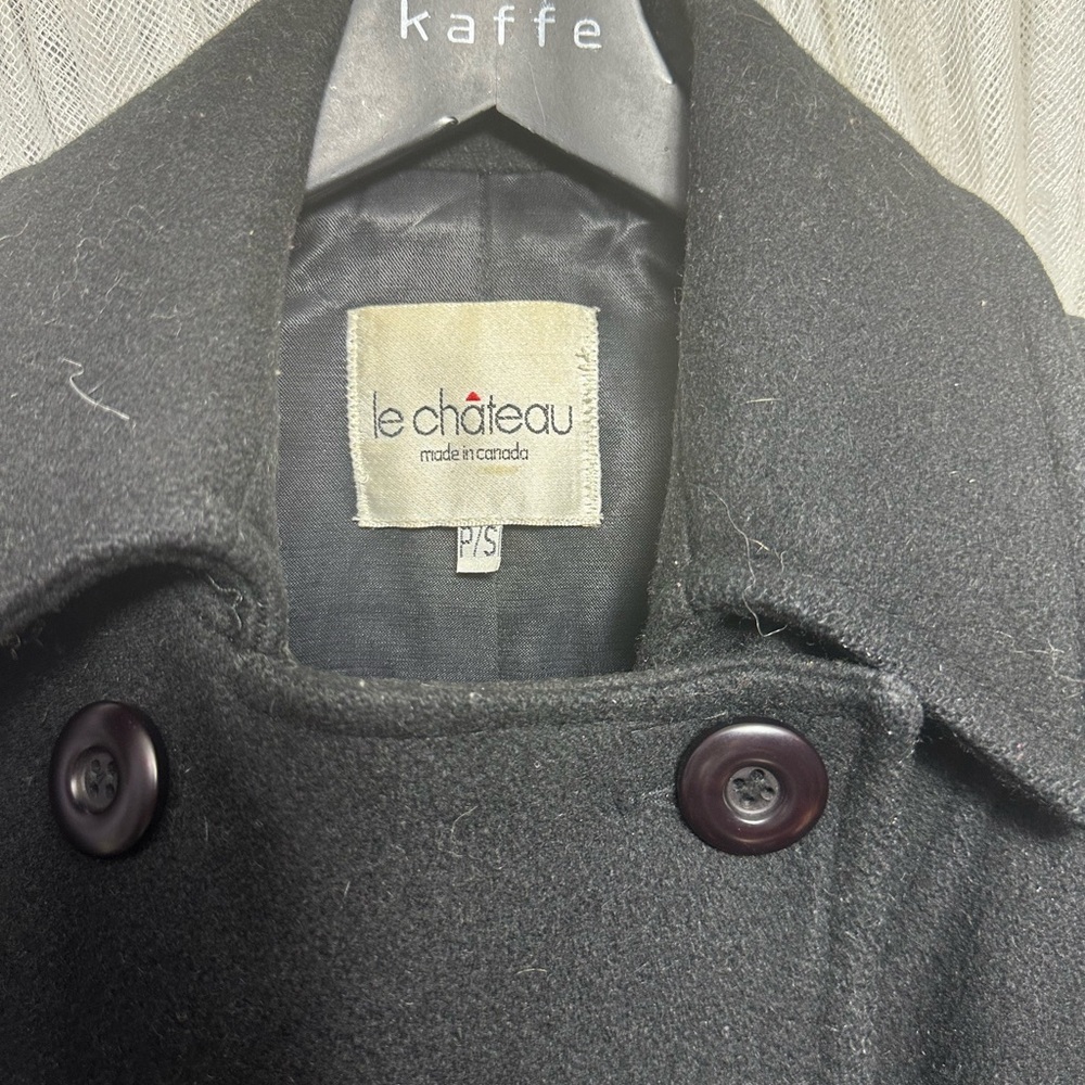 Vintage Le Chateau Women's Elegant Black Pea Coat Wool - Picture 2 of 7